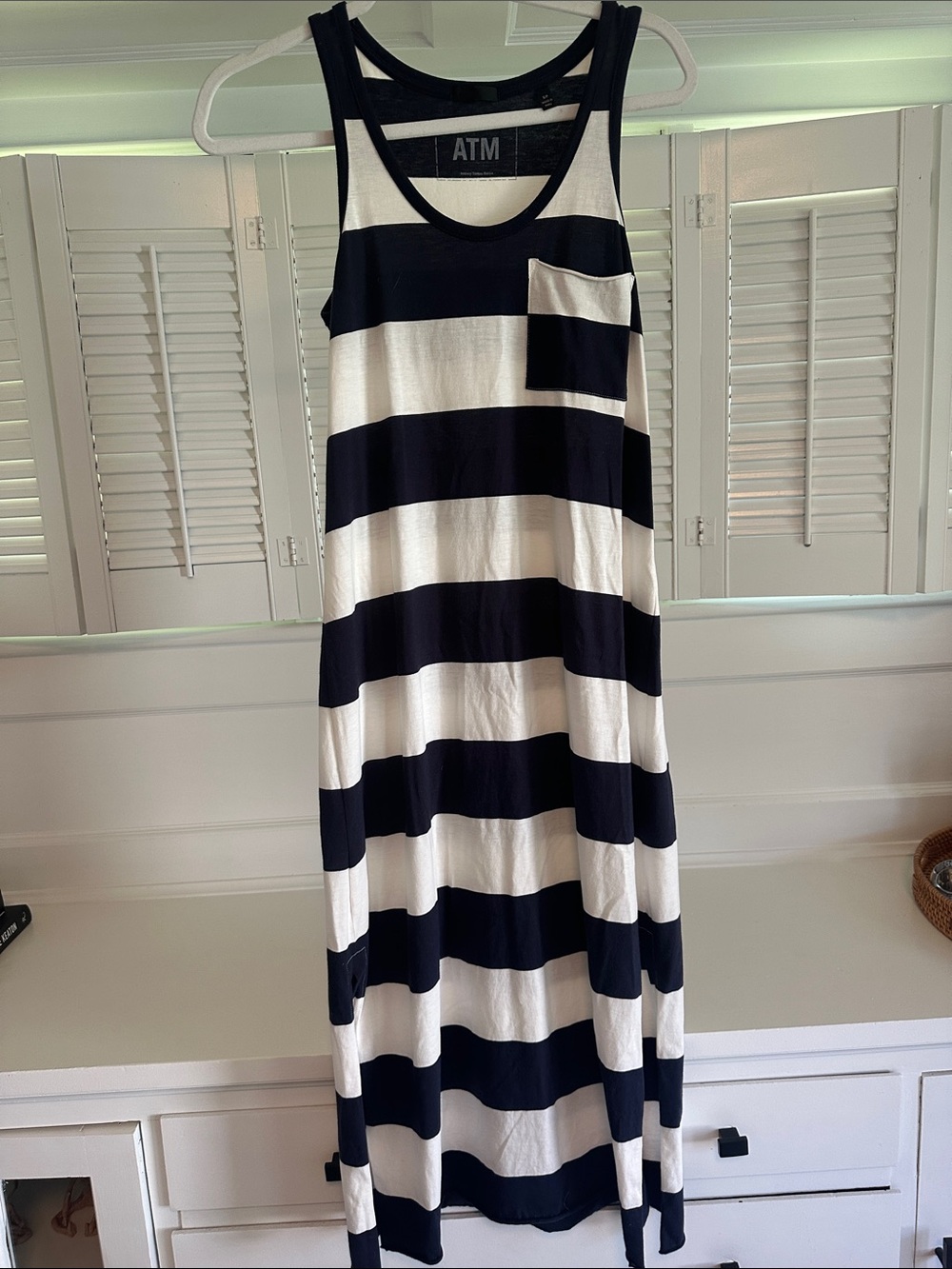 ATM Anthony Thomas Melillo Black and White Striped Midi Tank Dress
